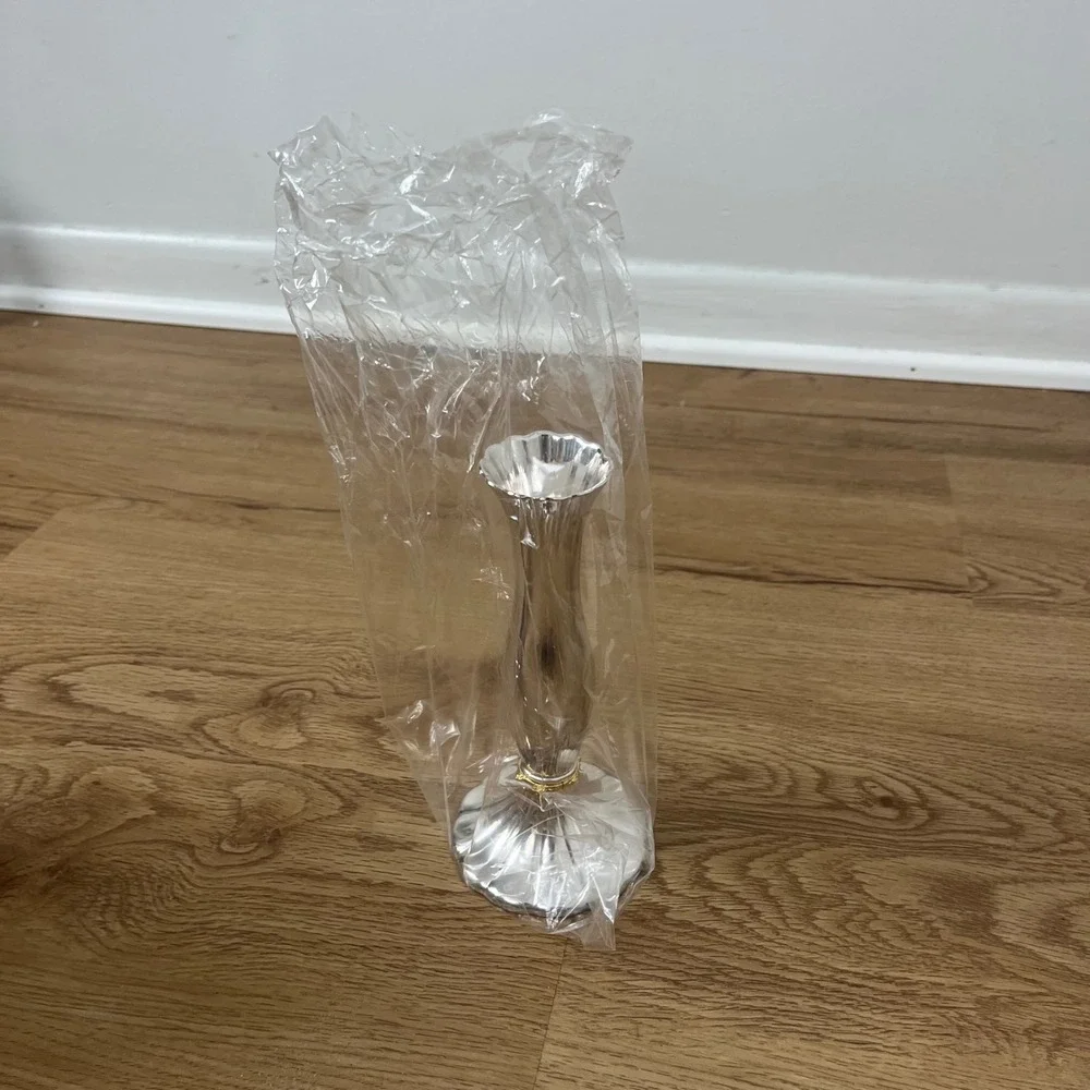 Vintage Oneida Golden Damask Rose Fluted Bud Vase 7